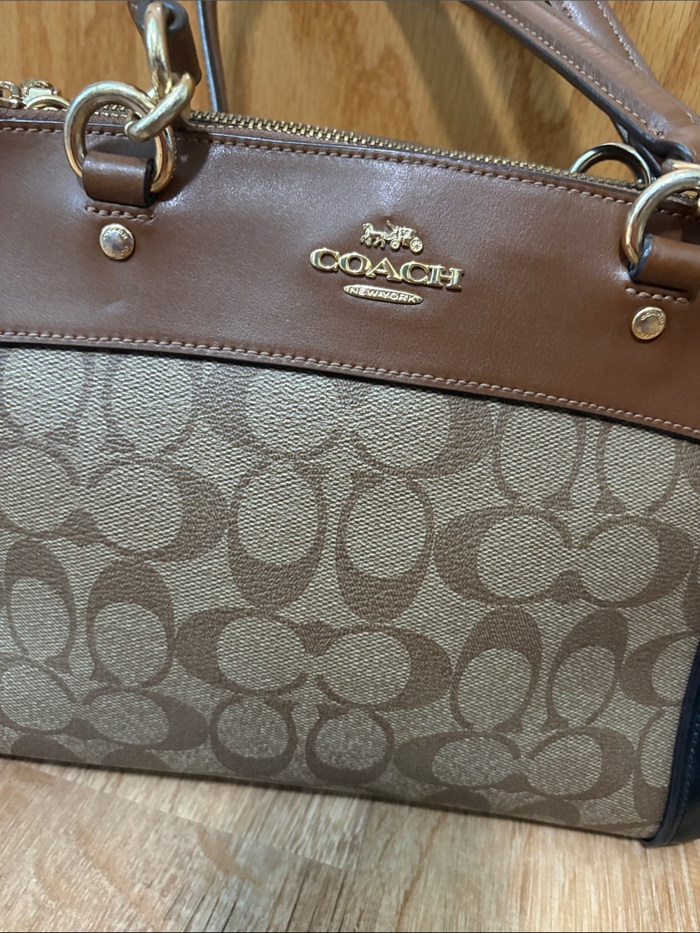 Coach Brown/Black Signature Brooke Caryall Satchel Crossbody Purse - Picture 2 of 7
